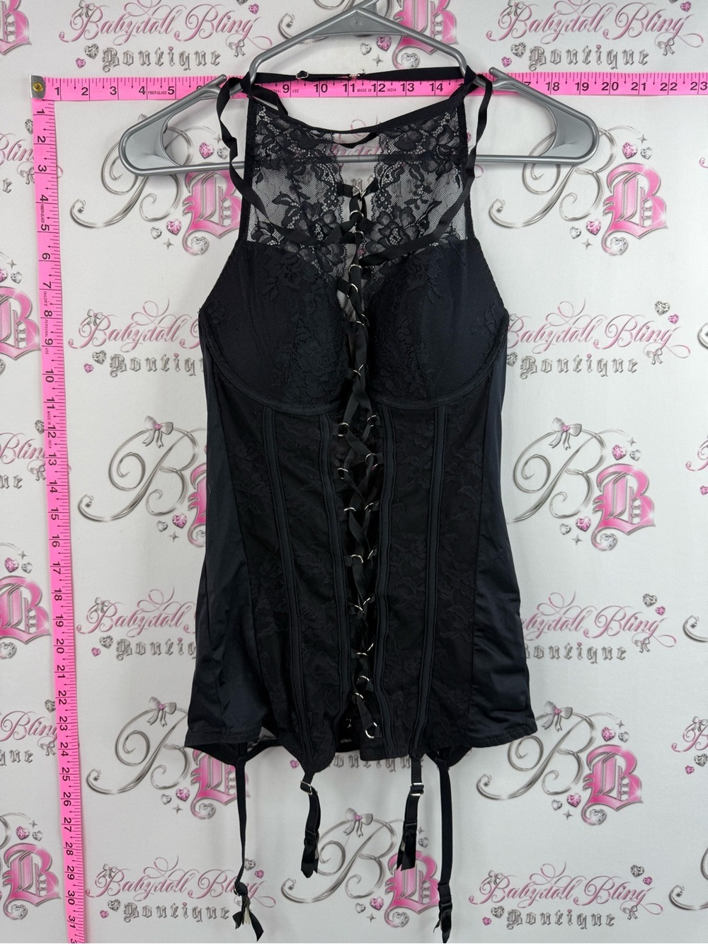 La SENZA tank top corset lace sexy straps Black Lace-Up Bustier Tank Top
